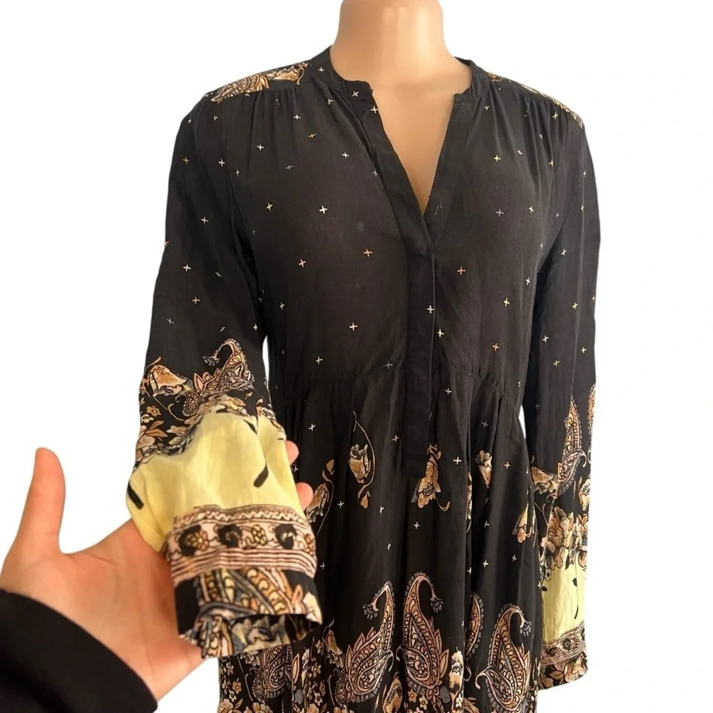 Free People Sierra Valley Printed Shirtdress Black & Cream